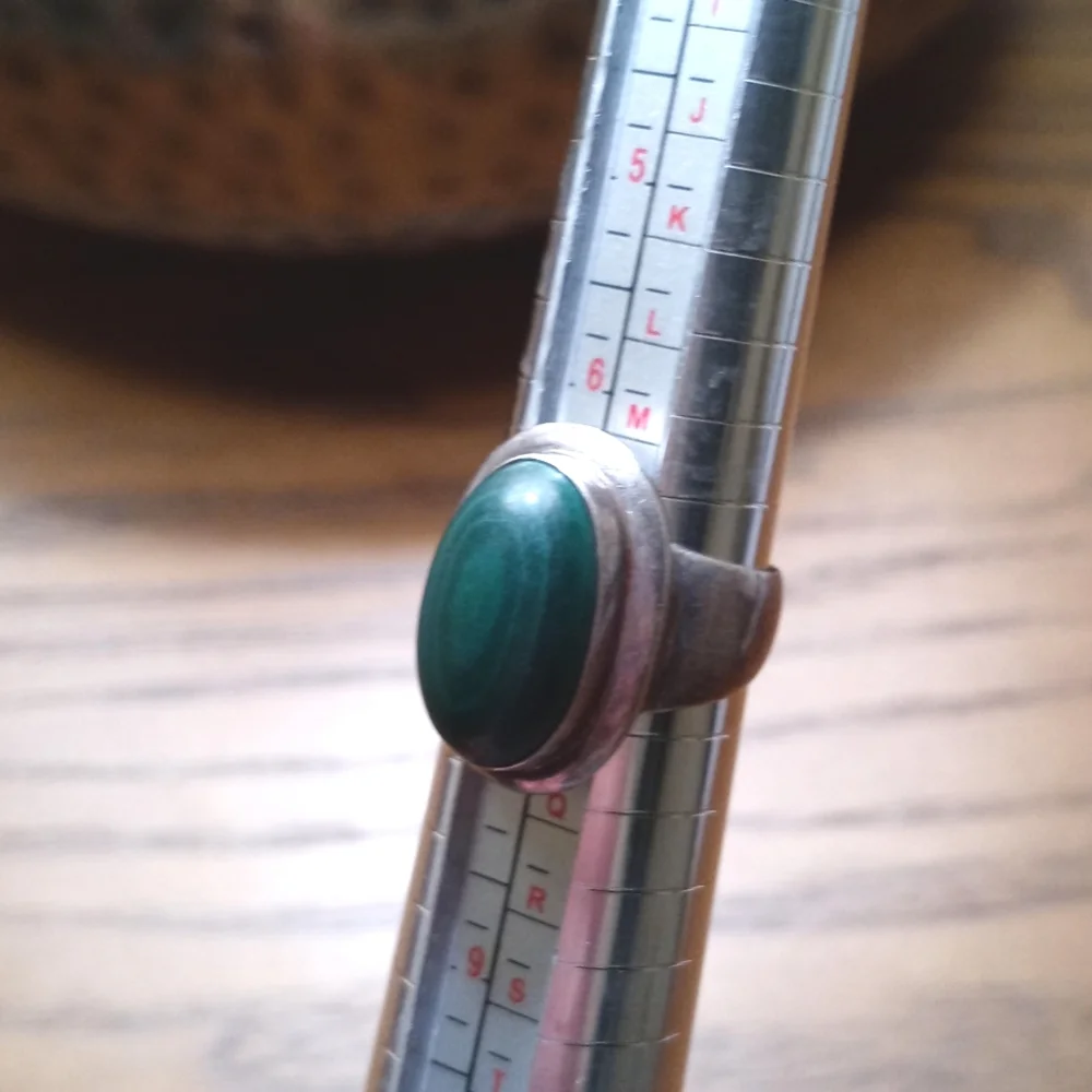 Antique 925 Green Malachite Gemstone Ring Sterling Silver From India *Unique